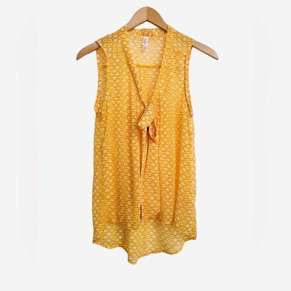 Xhilaration Yellow Sheer Tie Blouse l Geometric Blouse l Women’s Size M 0955